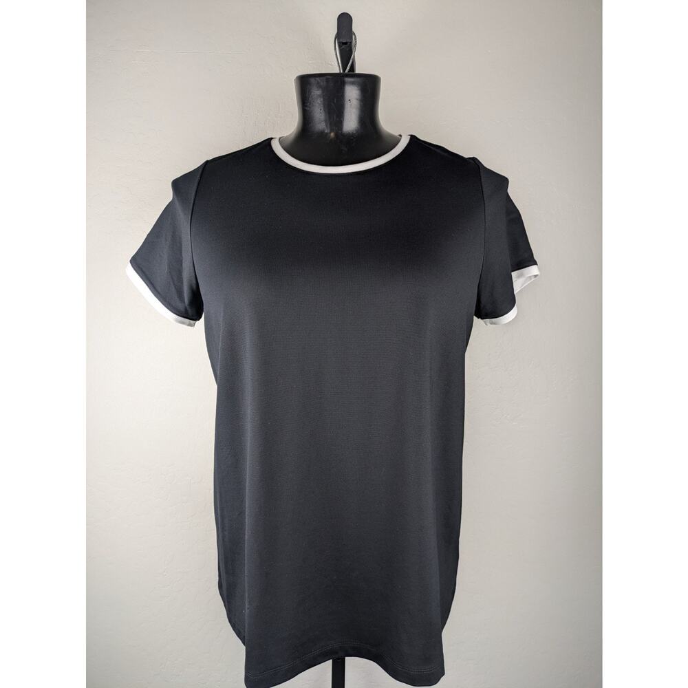 Adrienne Vittadini short sleeve knit top black with white trim